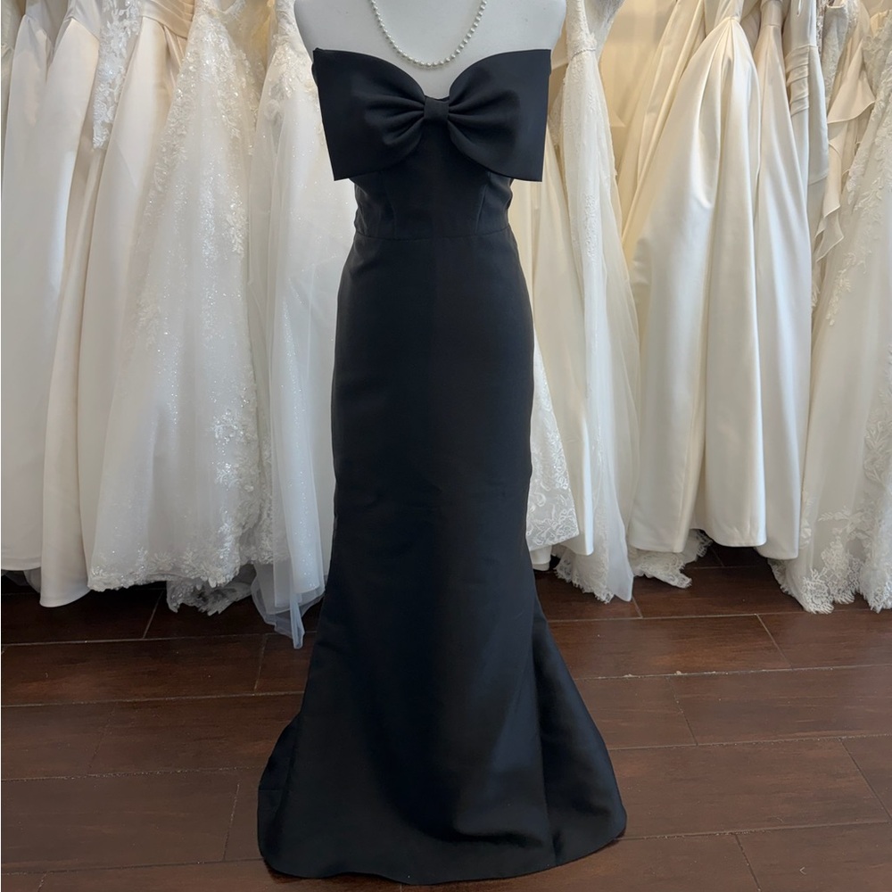 Off-Shoulder Black Bow-Front Evening Gown